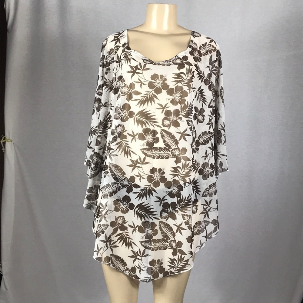 Zuliana Floral Mesh Beach Cover Up Top. One Size Fits Most. Made In USA. New